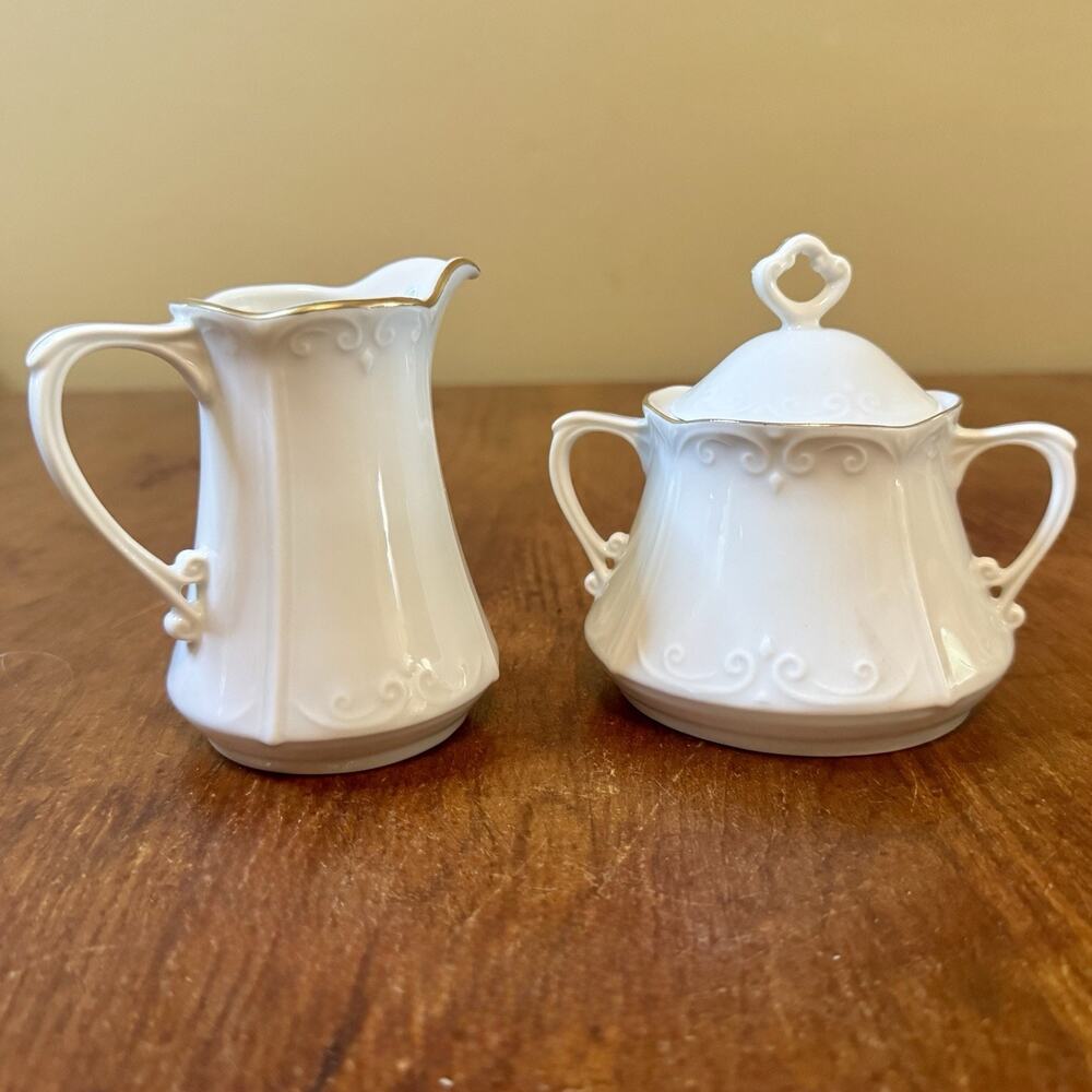 Vintage Royal Porzellan Bavaria KM Roses Gold Trim Teapot Sugar Bowl & Creamer